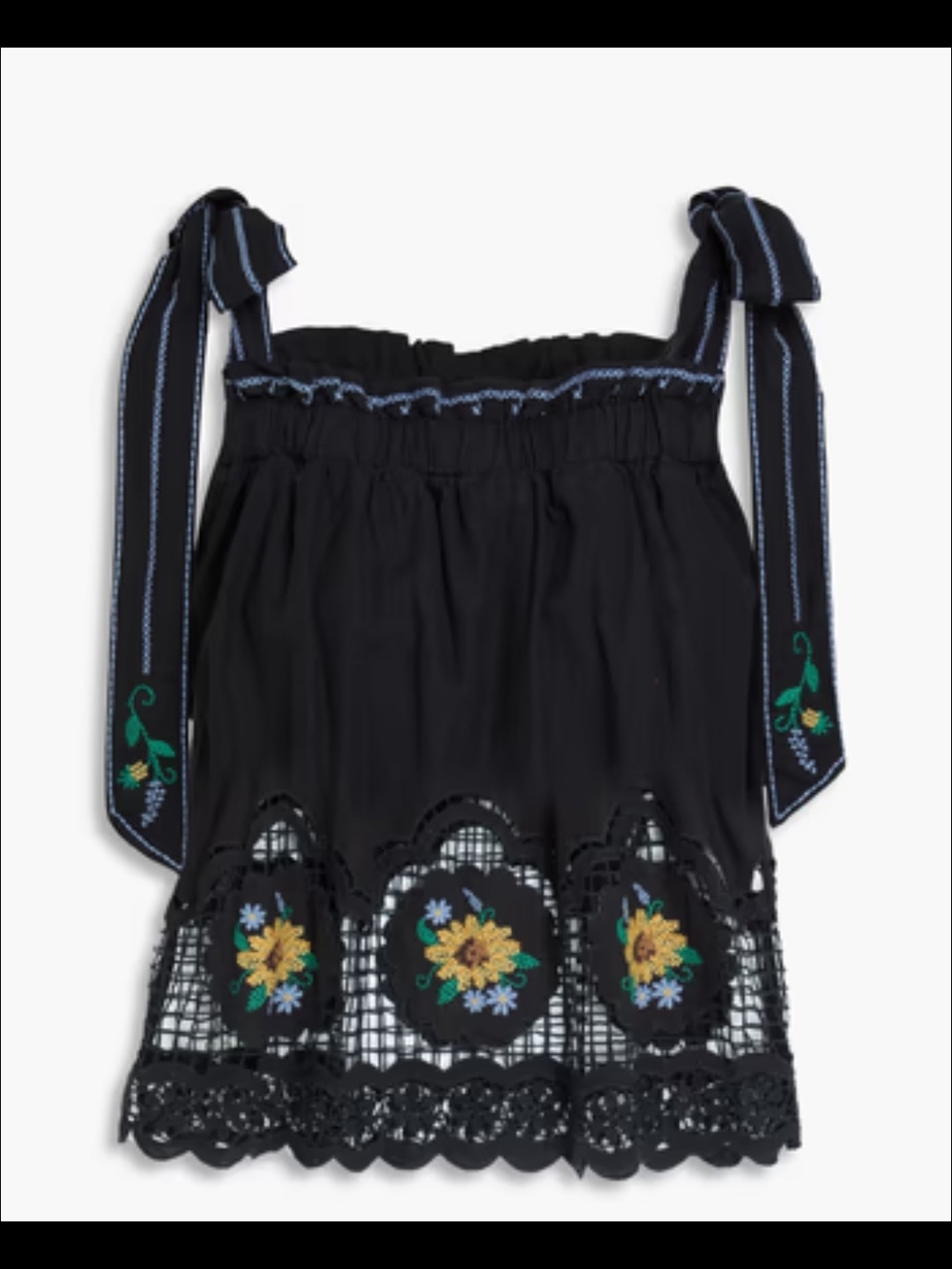 FARM Rio Black Daisy Embroidery Blouse Xl